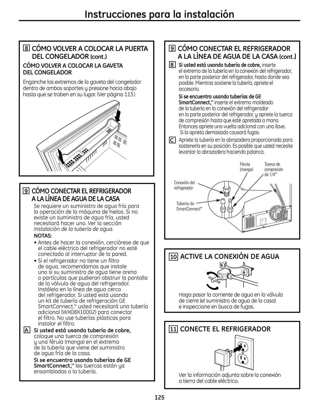 GE PFSS6SMXSS A La Línea De Agua De La Casa, Active La Conexión De Agua, Conecte El Refrigerador, Notas 