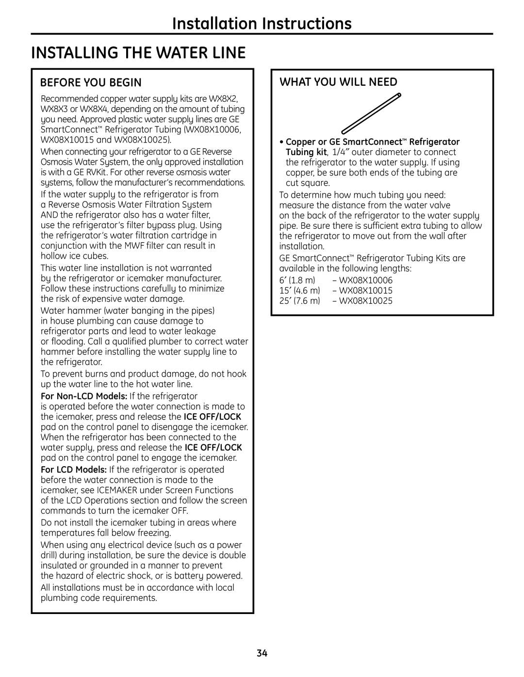 GE PFSS6SMXSS Installation Instructions INSTALLING THE WATER LINE, What You Will Need, Before You Begin 