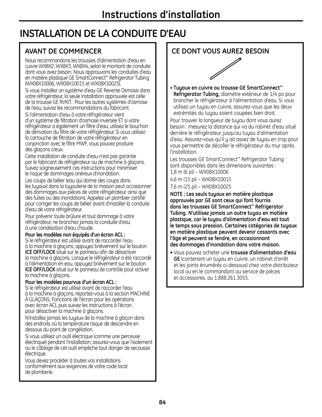 GE PFSS6SMXSS Instructions d’installation INSTALLATION DE LA CONDUITE D’EAU, Ce Dont Vous Aurez Besoin, Avant De Commencer 