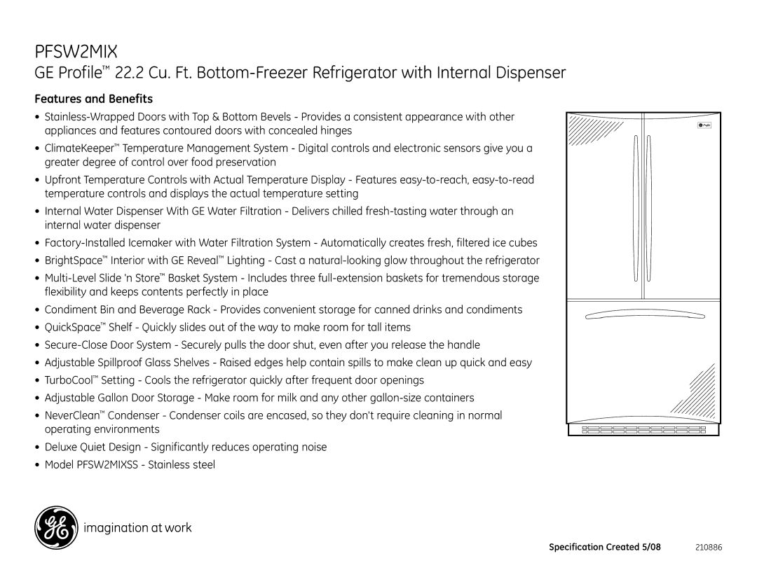 GE PFSW2MIX dimensions Features and Benefits 