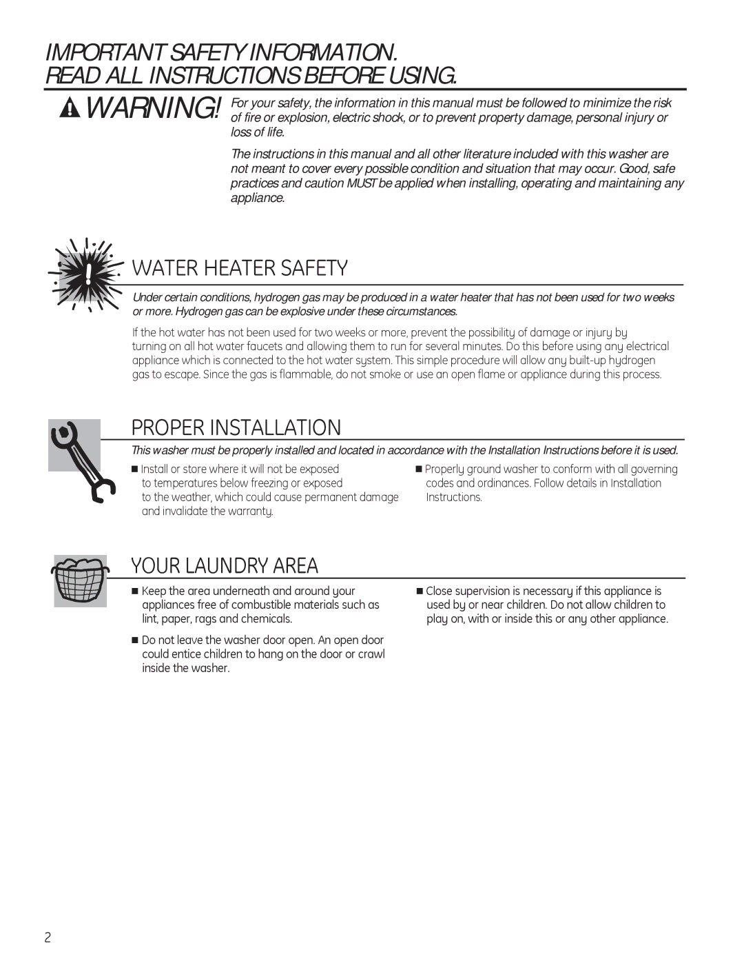 GE PFWS4600, PFWH4405, PFWH4400, PFWS4605 installation instructions Water Heater Safety 