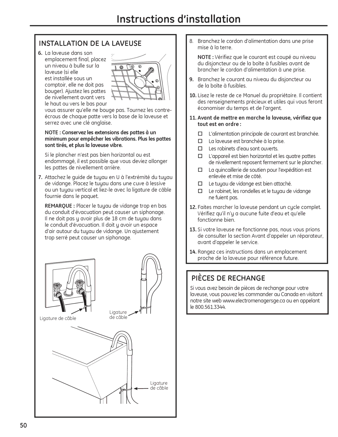 GE PFWS4600, PFWH4405, PFWH4400, PFWS4605 installation instructions Pièces DE Rechange 