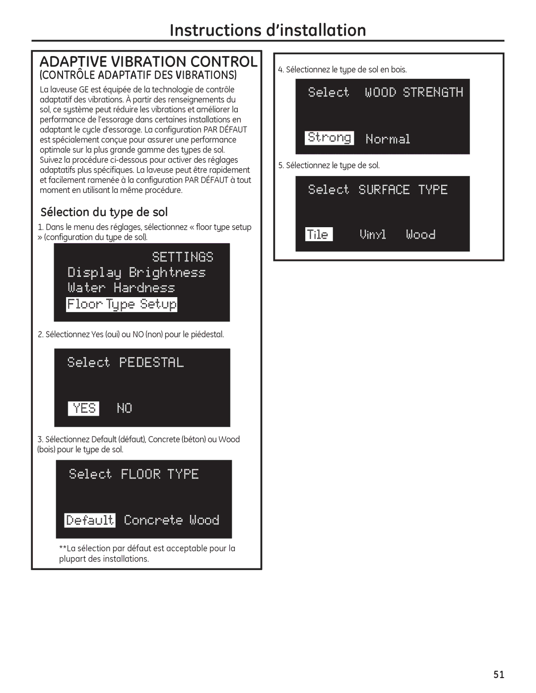 GE PFWS4605, PFWH4405, PFWH4400, PFWS4600 installation instructions Adaptive Vibration Control 