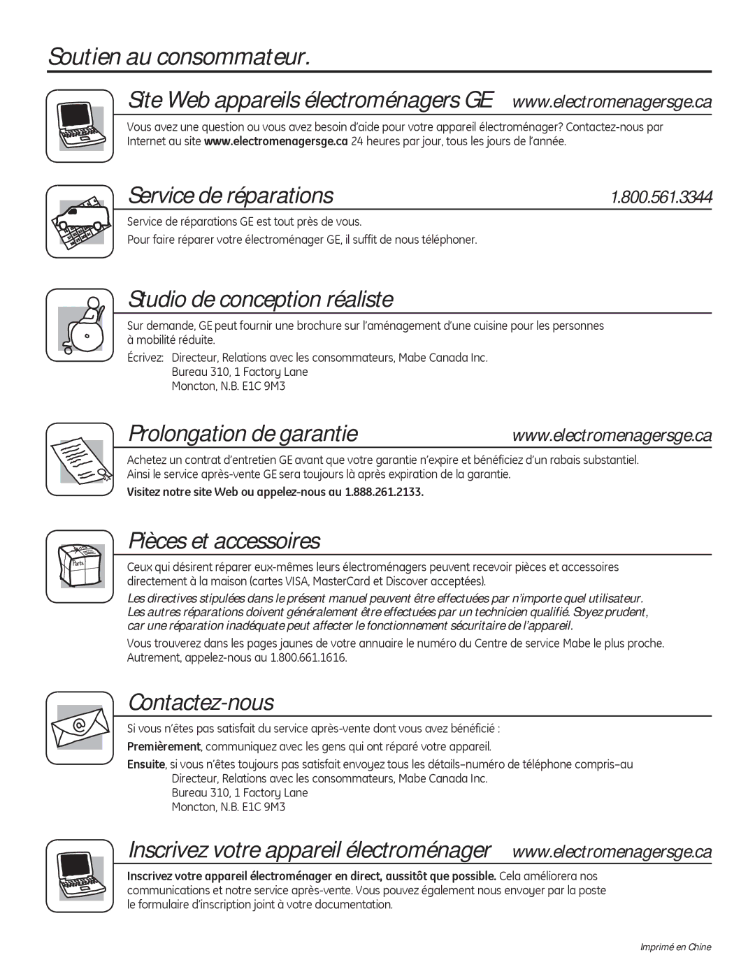 GE PFWH4400 Soutien au consommateur Service de réparations, Studio de conception réaliste, Prolongation de garantie 