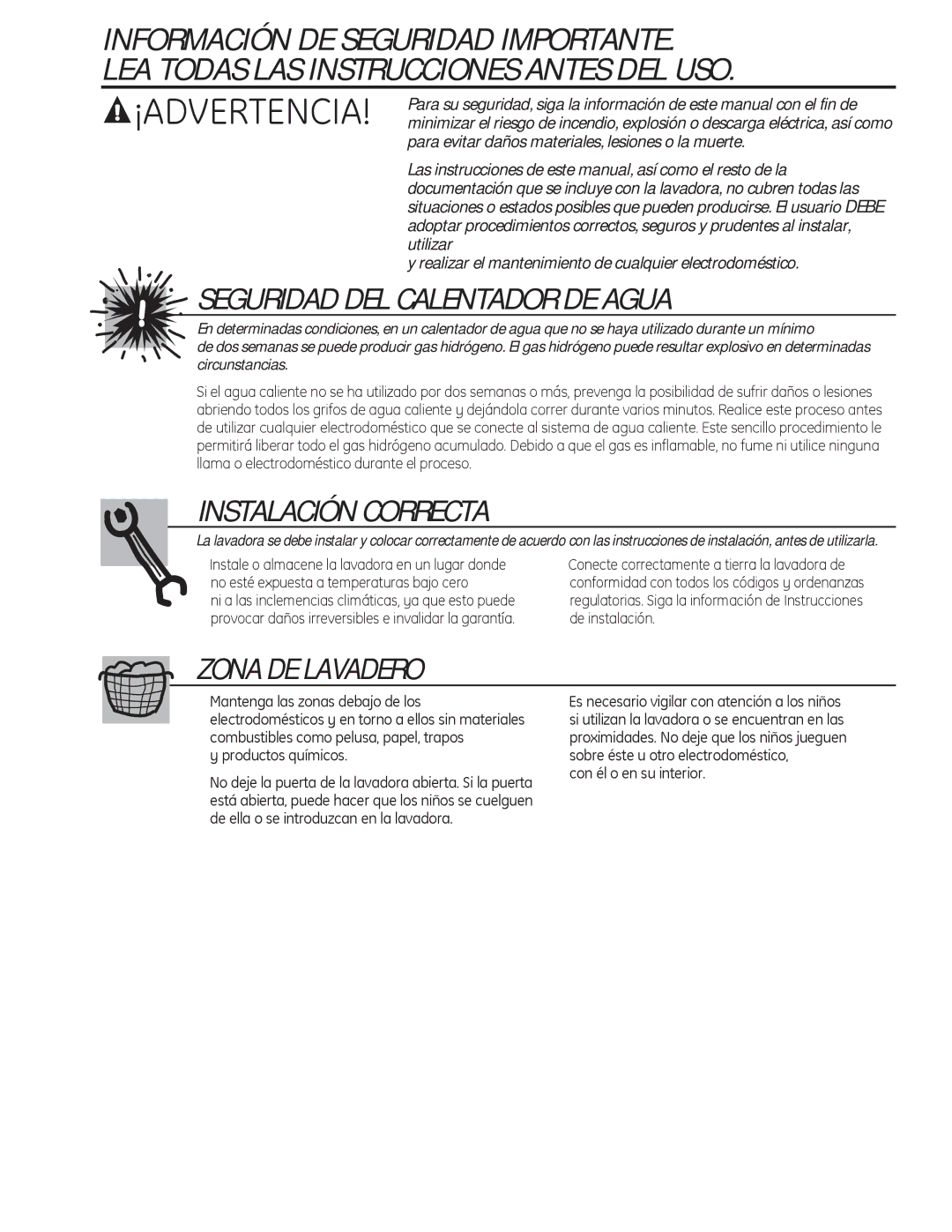 GE PFWS4605, PFWH4405, PFWH4400, PFWS4600 installation instructions Productos químicos, Con él o en su interior 