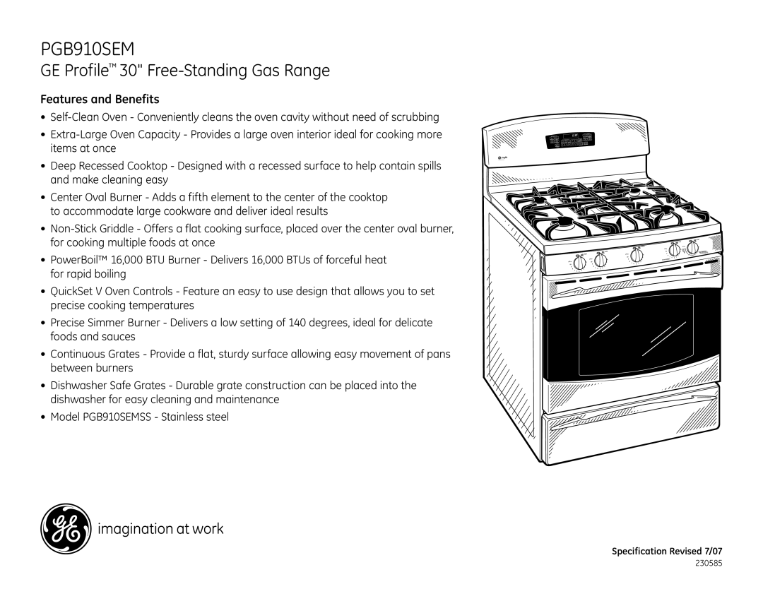 GE PGB910SEM dimensions Features and Benefits 