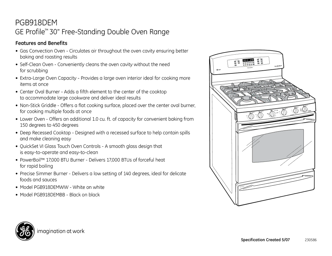 GE PGB918DEMBB dimensions Features and Benefits, Convection 