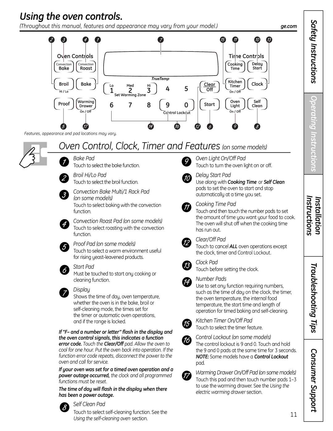 GE PGB908, PGB975, PGB918, PGB910, PGB916, PGB900, JGBP89, JGBP92 Using the oven controls, Touch to select the bake function 