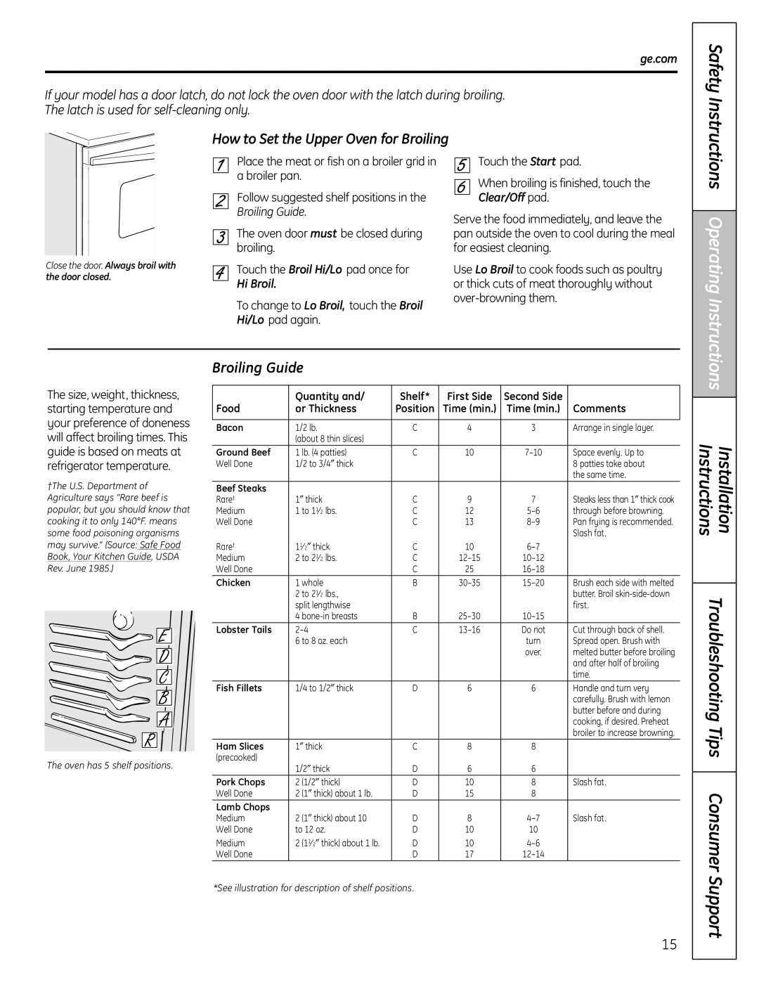 GE JGBP92, PGB975 Instructions Installation Troubleshooting Tips Consumer, Support, How to Set the Upper Oven for Broiling 