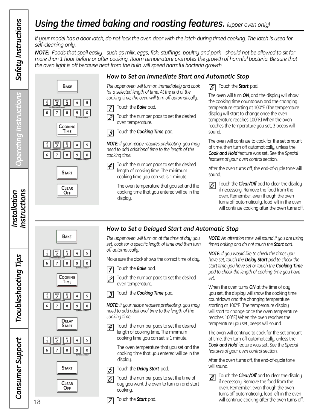 GE PGB910, PGB975, PGB918, PGB908 Consumer Support Troubleshooting Tips, How to Set an Immediate Start and Automatic Stop 