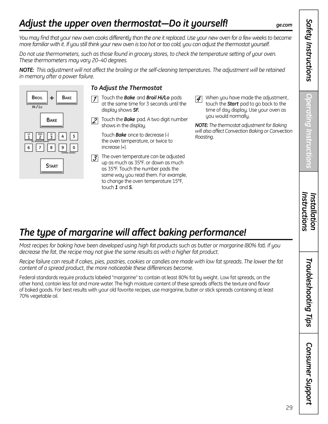 GE PGB900, PGB975, PGB918 Adjust the upper oven thermostat-Do it yourself, Type of margarine will affect baking performance 