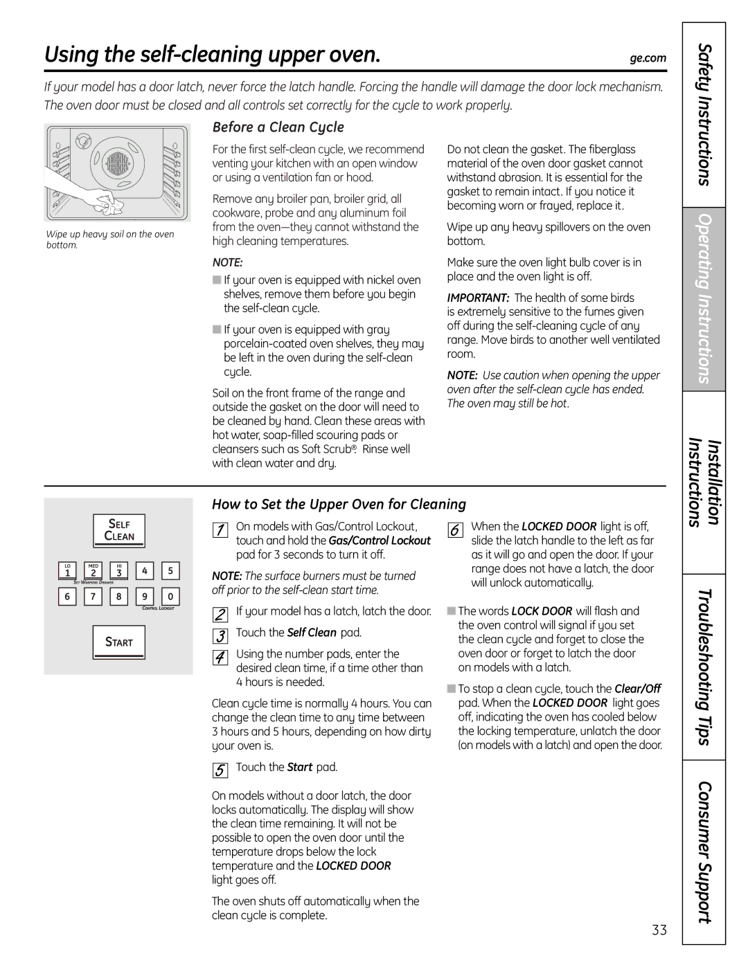 GE PGB918, PGB975, PGB910 Using the self-cleaning upper oven, Before a Clean Cycle, How to Set the Upper Oven for Cleaning 