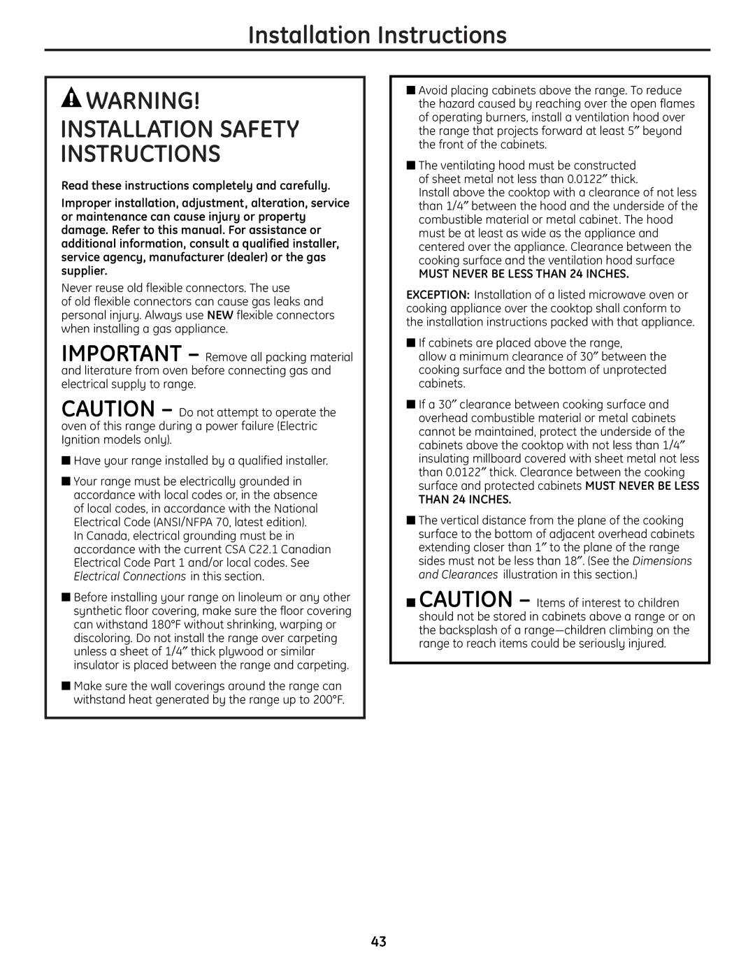 GE PGB908, PGB975, PGB918, PGB910, PGB916, PGB900 Installation Instructions, Vertical distance from the plane of the cooking 