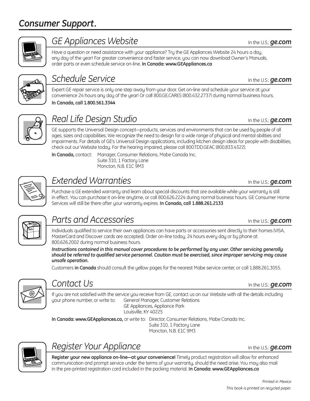 GE PGB975, PGB918, PGB910, PGB908, PGB916, PGB900, JGBP89, JGBP92 installation instructions Consumer Support, Schedule Service 