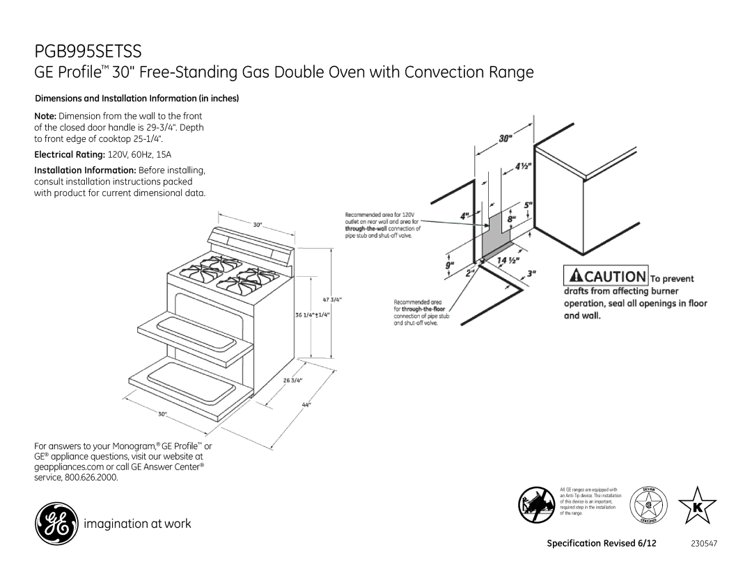 GE PGB995SETSS dimensions 