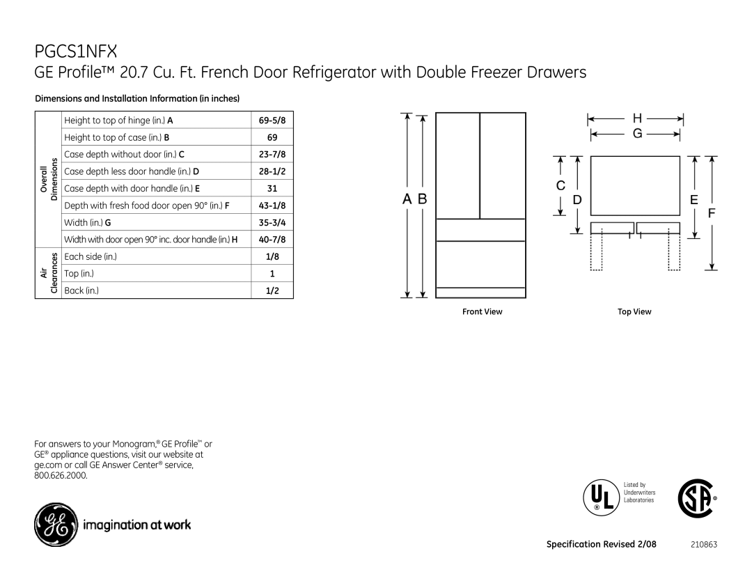 GE PGCS1NFX dimensions 