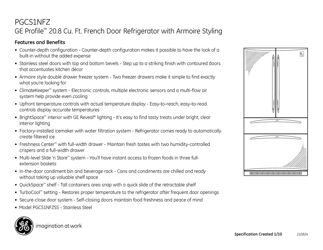 GE PGCS1NFZSS dimensions Features and Benefits 
