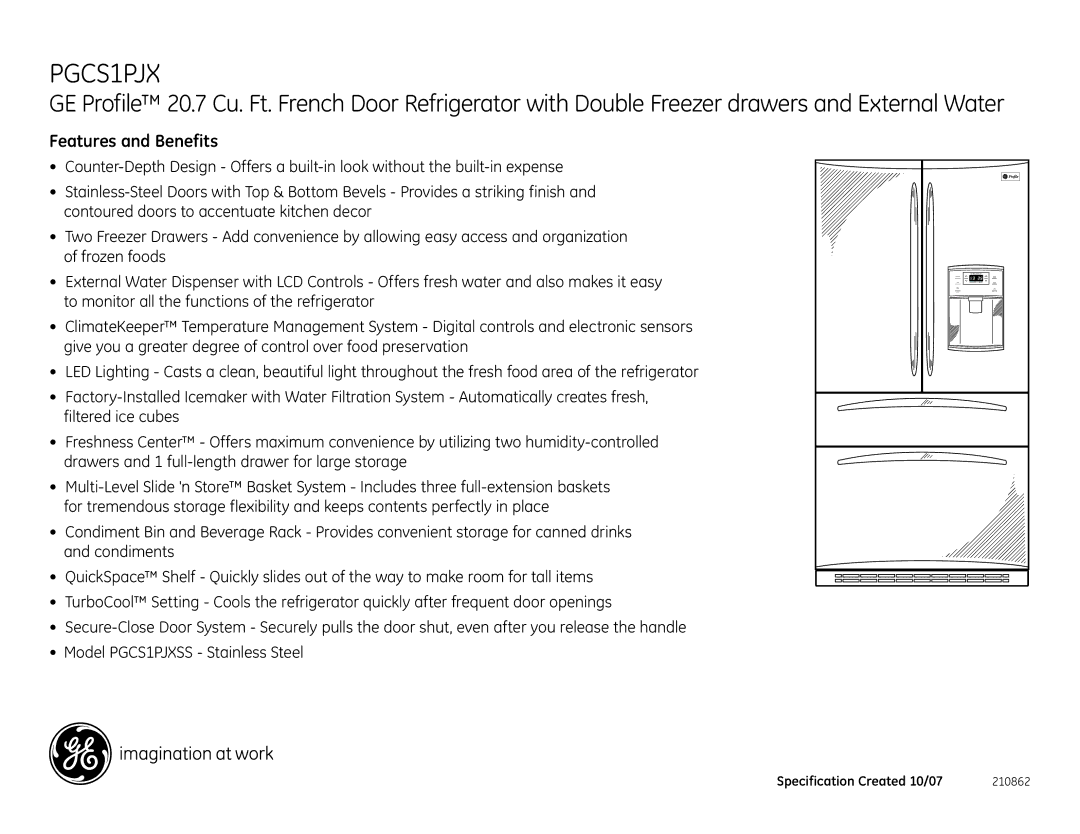 GE PGCS1PJX dimensions Features and Benefits 