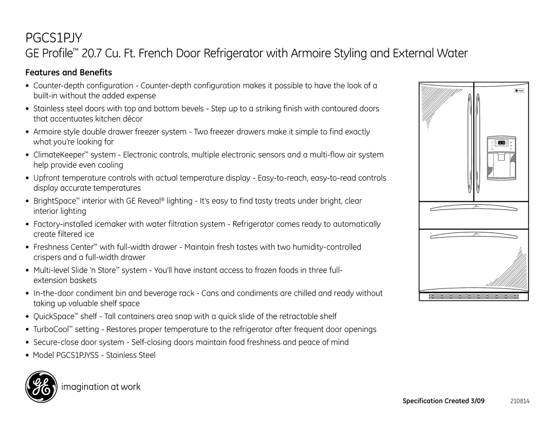 GE PGCS1PJY dimensions Features and Benefits 