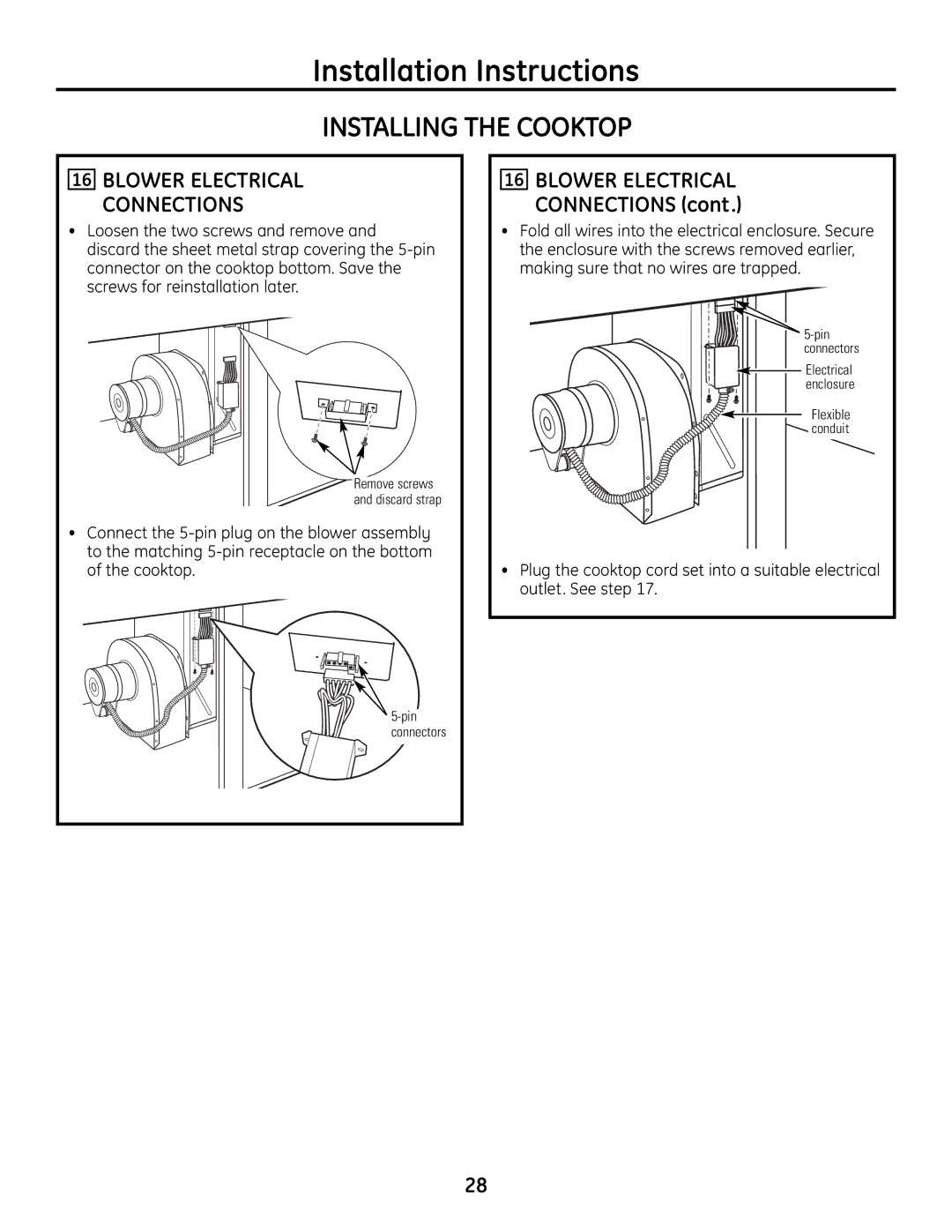 GE PGP989 manual Blower Electrical Connections 