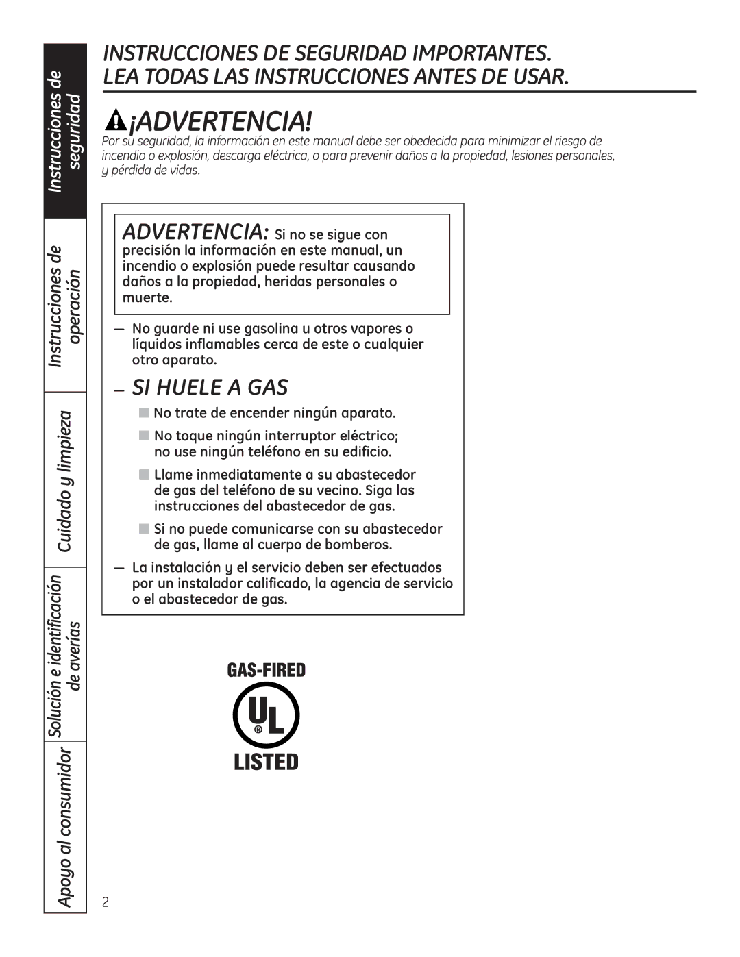 GE PGP989 manual Instrucciones de Operación, Solución e identificación 