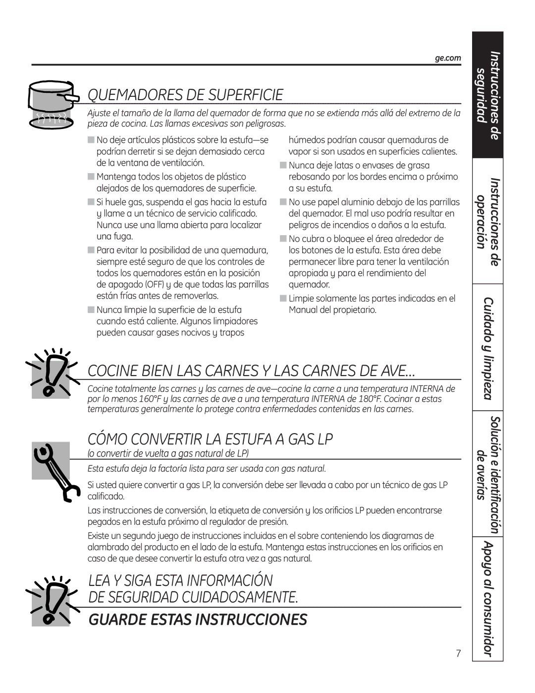 GE PGP989 manual Guarde Estas Instrucciones 