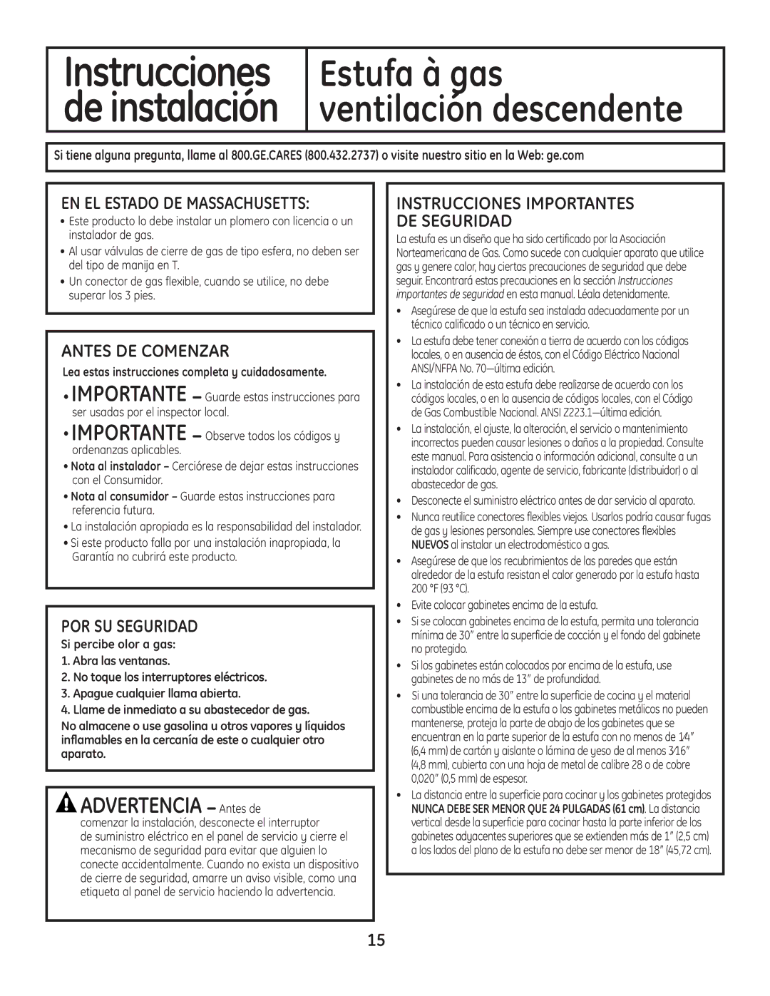 GE PGP989 manual Antes DE Comenzar, POR SU Seguridad 