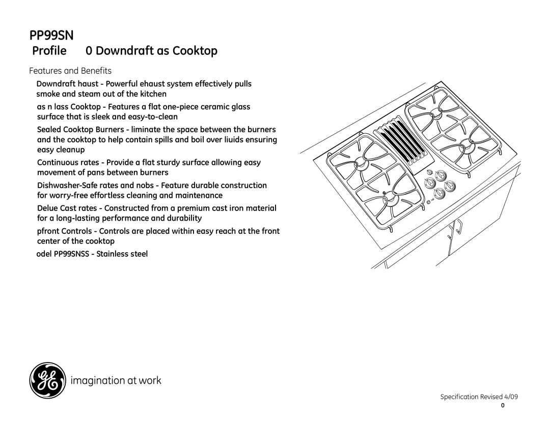 GE PGP989SN dimensions Features and Benefits 