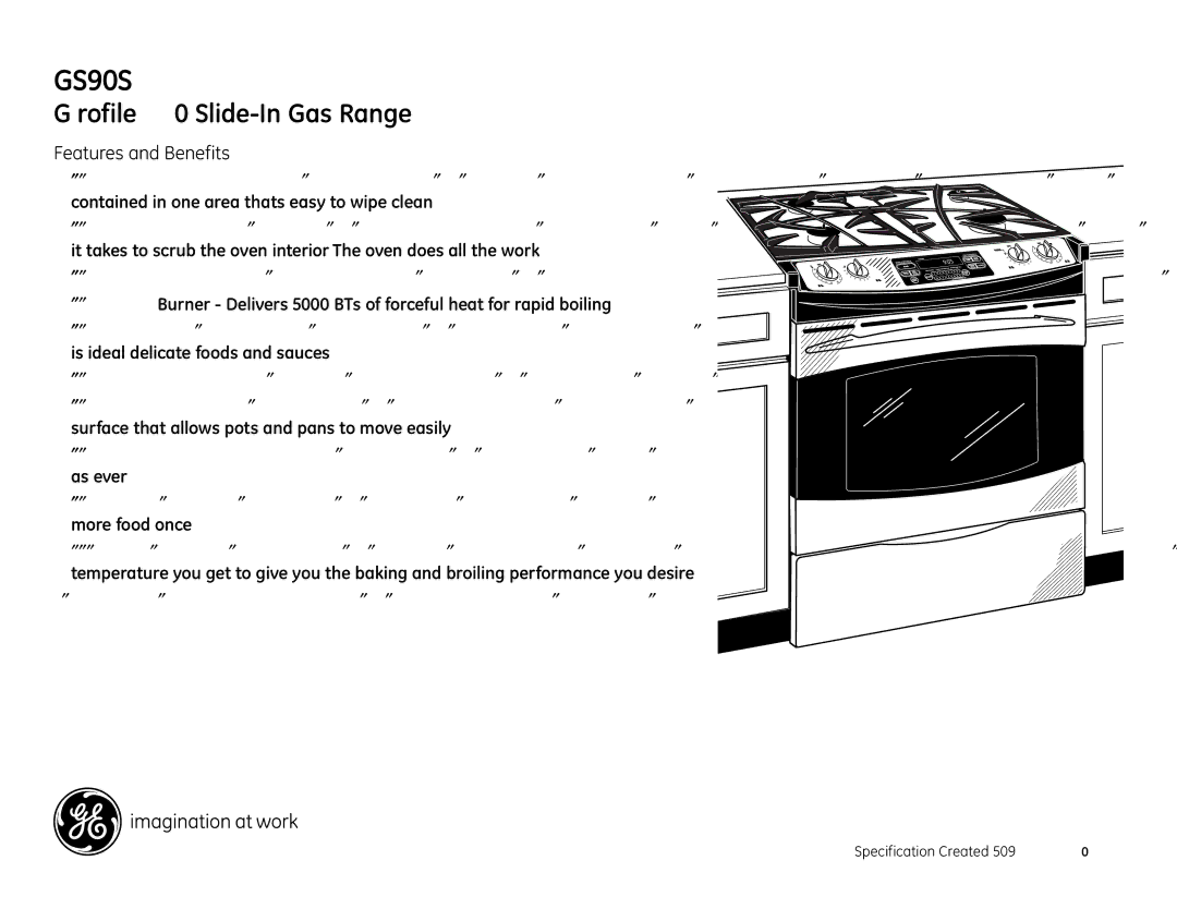 GE PGS908SEPSS installation instructions Features and Benefits 