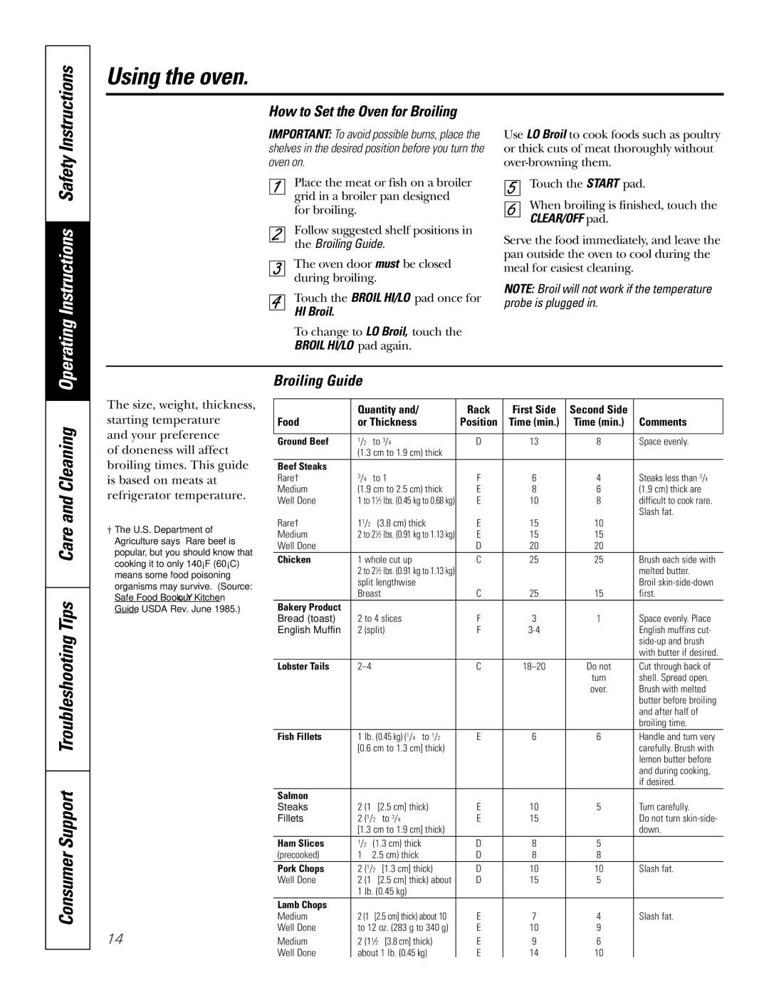 GE PGS968 owner manual How to Set the Oven for Broiling, Broiling Guide, HI Broil 