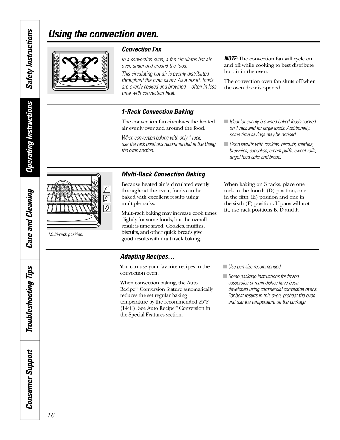 GE PGS968 owner manual Using the convection oven, Consumer Support Troubleshooting Tips 