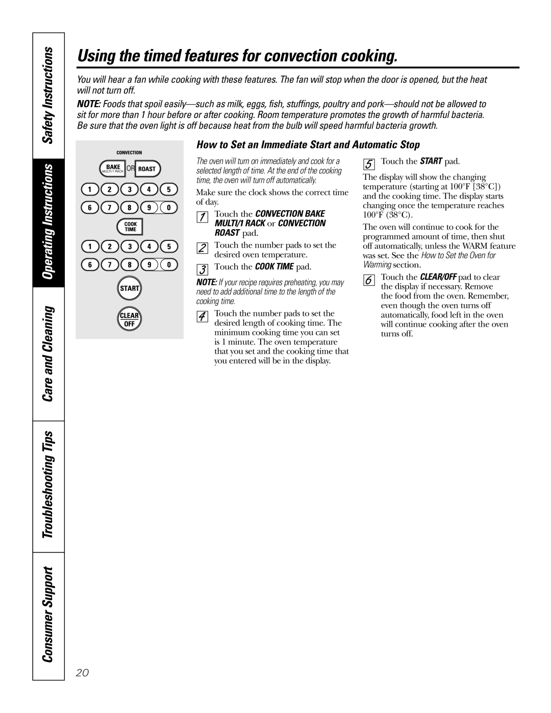 GE PGS968 owner manual Using the timed features for convection cooking, Safety Instructions 