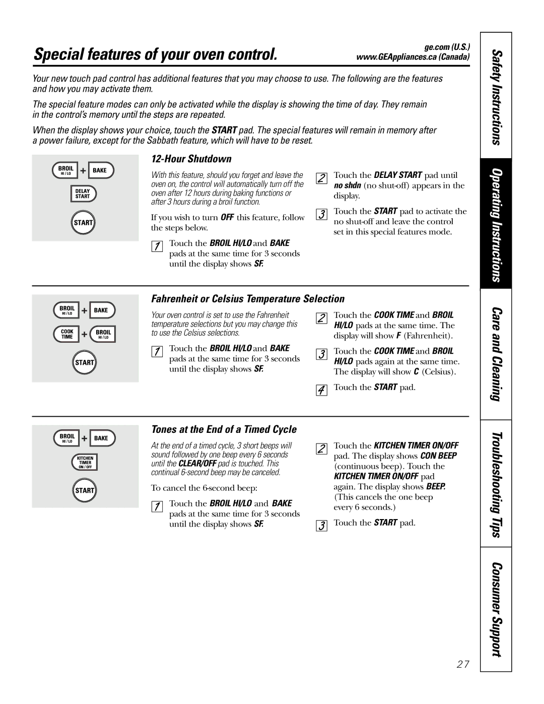 GE PGS968 owner manual Special features of your oven control, Care and Cleaning, Safety Instructions 