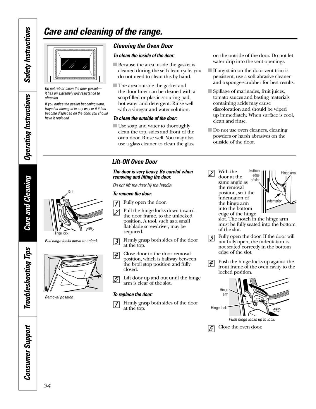 GE PGS968 owner manual Cleaning the Oven Door, Lift-Off Oven Door 