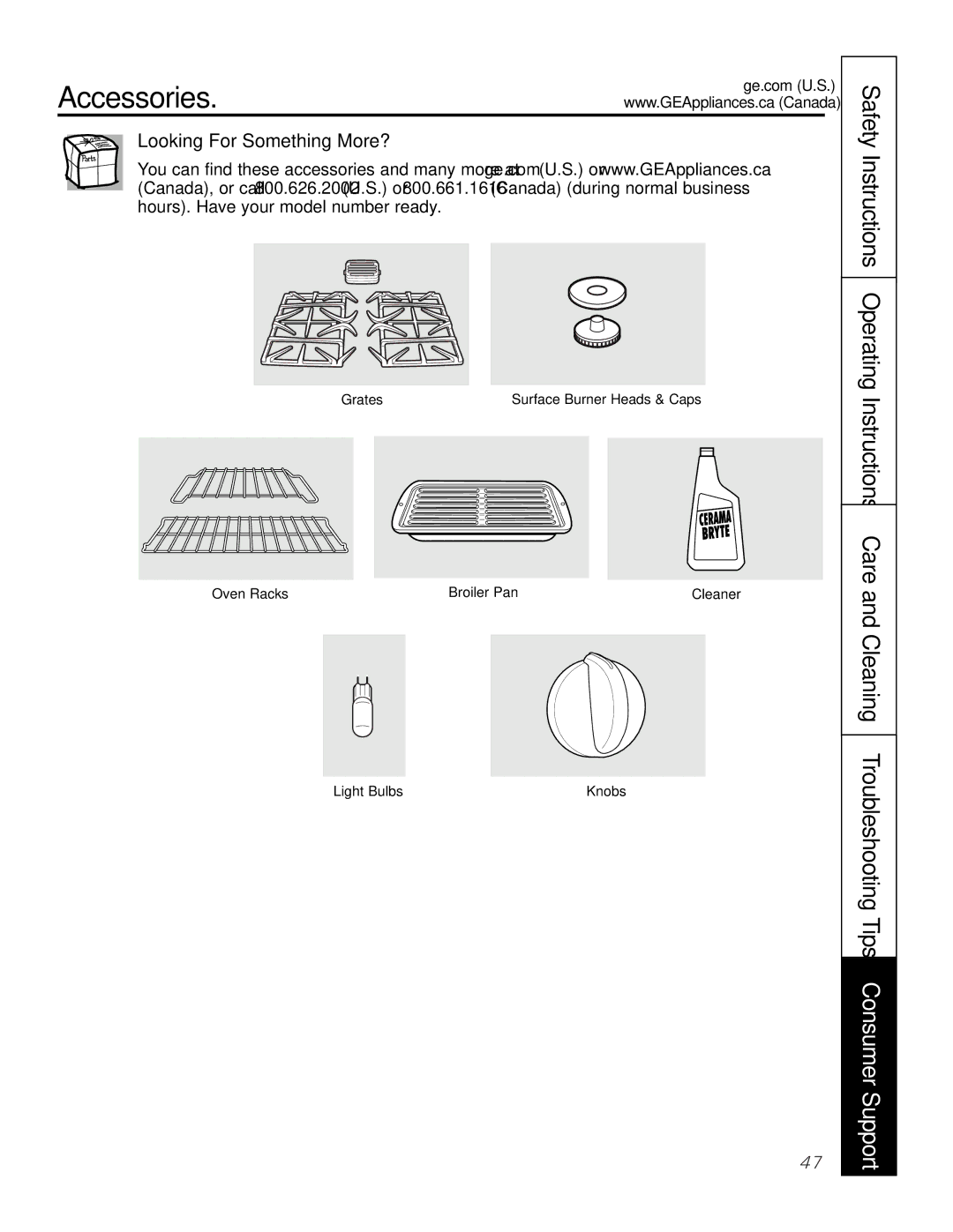 GE PGS968 owner manual Accessories, Looking For Something More? 