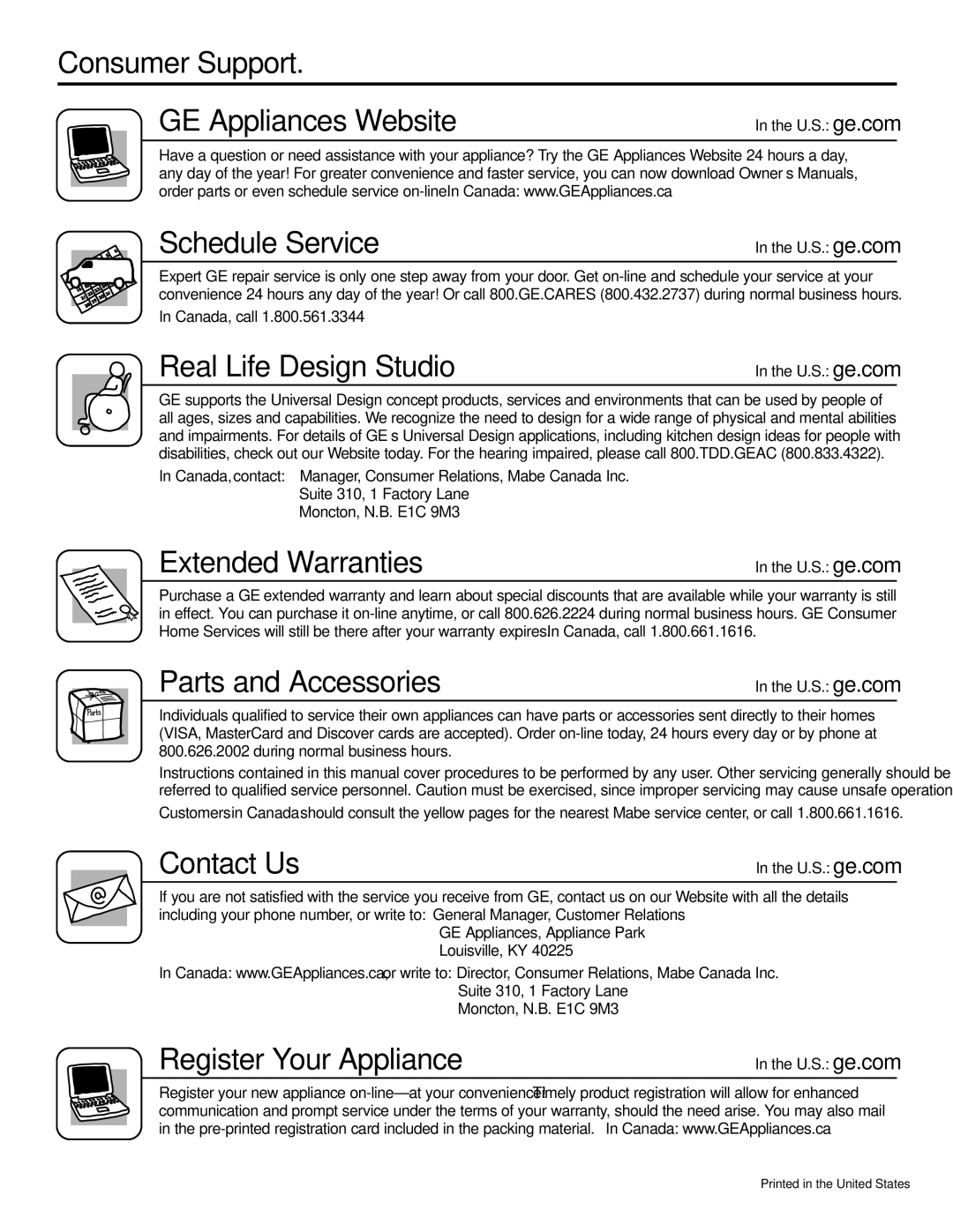 GE PGS968 owner manual Consumer Support, Schedule Service 