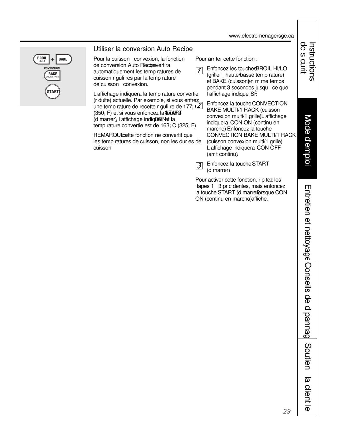 GE PGS968 owner manual Utiliser la conversion Auto Recipe, Pour arrêter cette fonction 