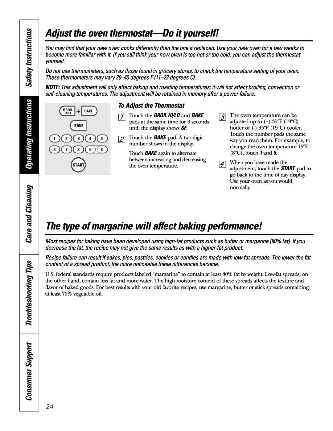 GE PGS968 Adjust the oven thermostat—Doit yourself, and Cleaning Operating Instructions, To Adjust the Thermostat 