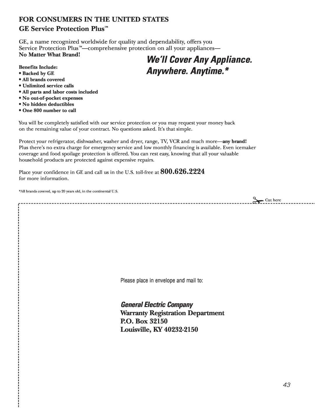 GE PGS968 For Consumers In The United States, GE Service Protection Plus, General Electric Company, Louisville, KY 