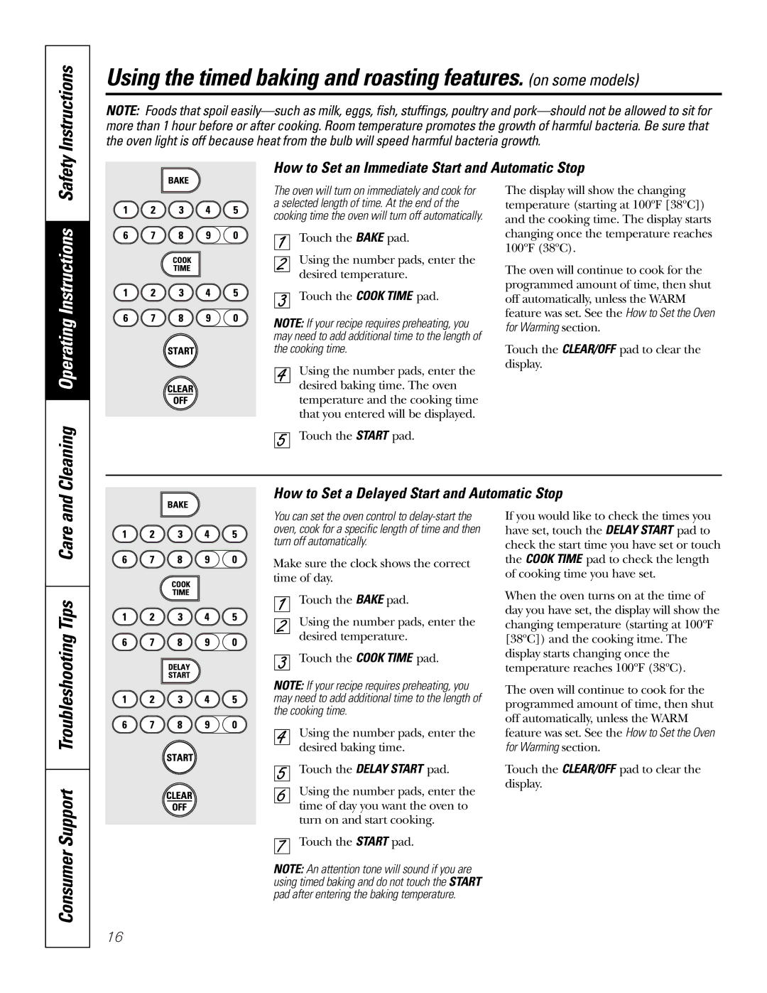 GE PGS968SEMSS Safety Instructions, Support Troubleshooting Tips Care, How to Set an Immediate Start and Automatic Stop 