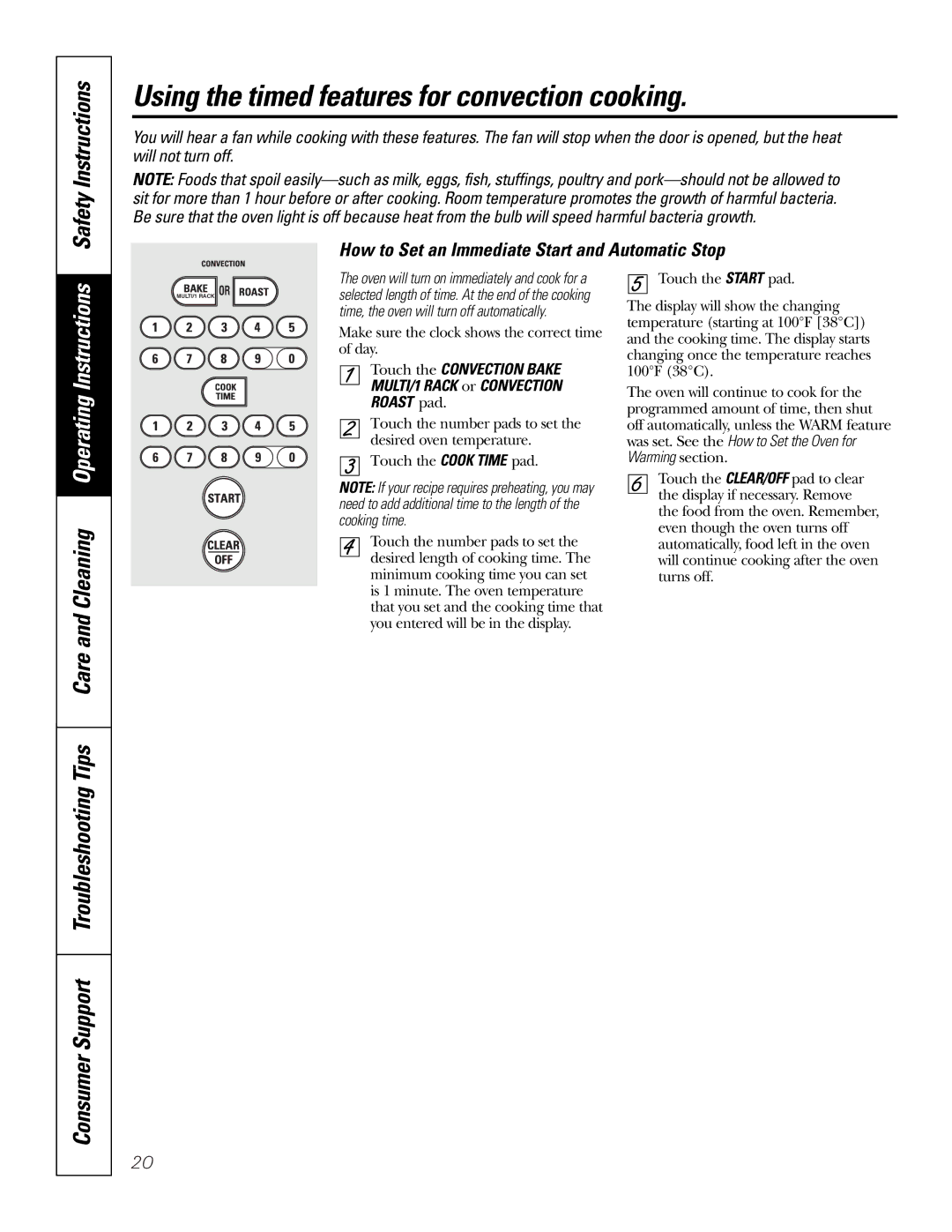 GE PGS968SEMSS owner manual Using the timed features for convection cooking, Safety Instructions 