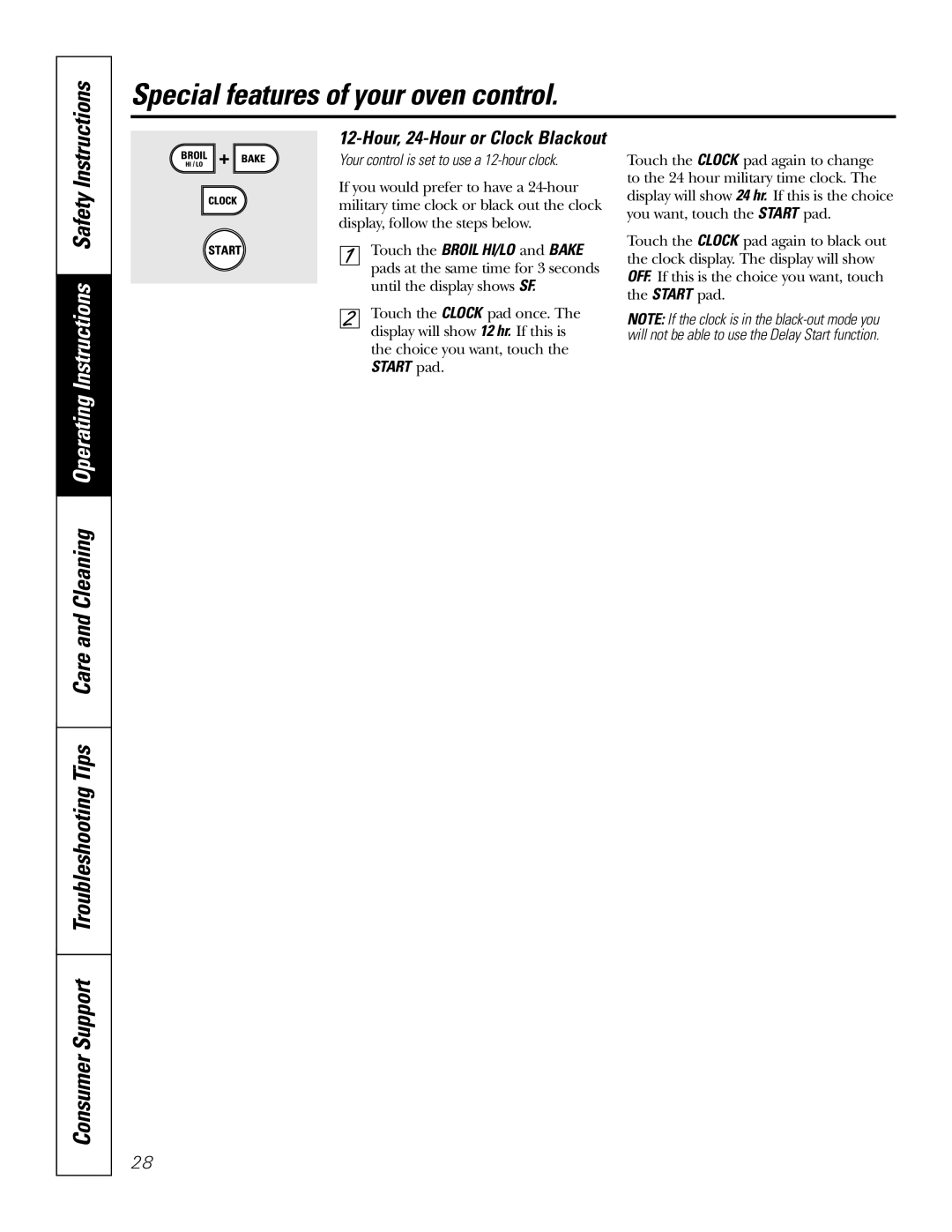 GE PGS968SEMSS owner manual Hour, 24-Hour or Clock Blackout 