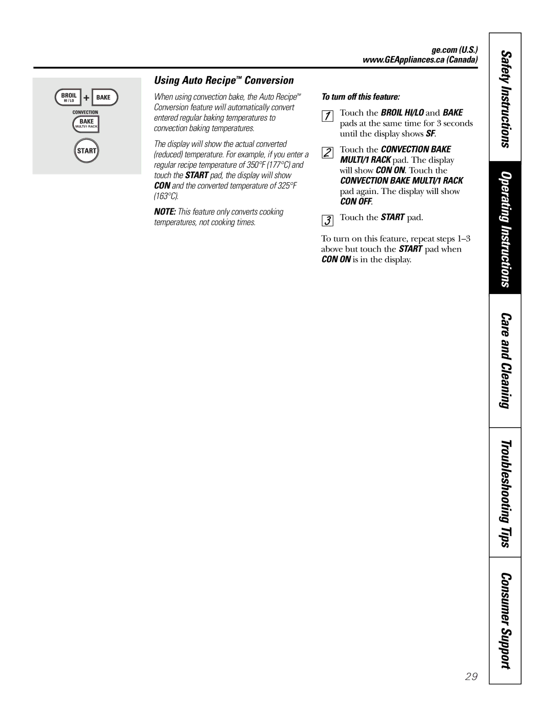 GE PGS968SEMSS owner manual Using Auto Recipe Conversion, To turn off this feature 