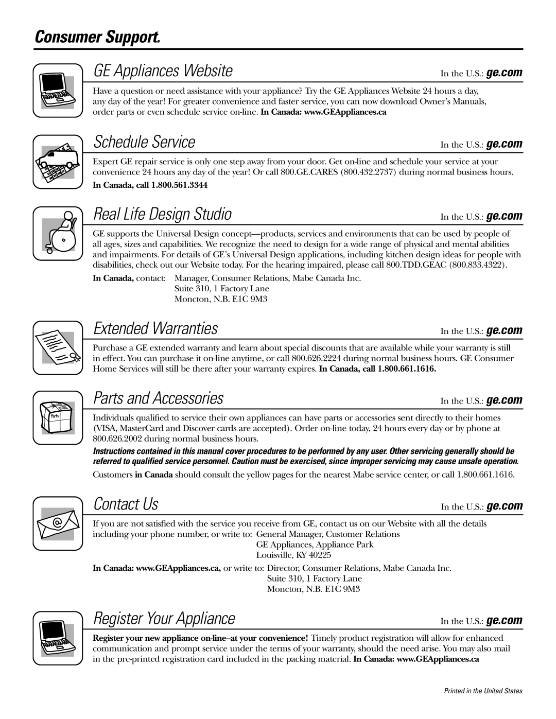 GE PGS968SEMSS owner manual Consumer Support, Schedule Service 