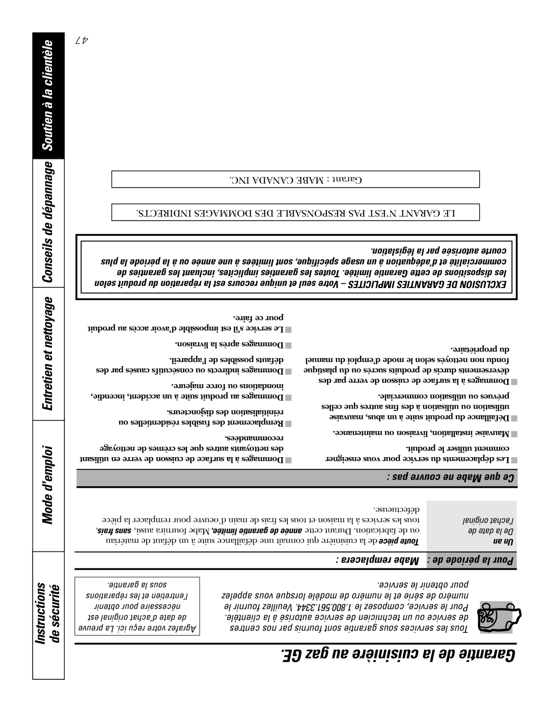 GE PGS968SEMSS Instructions De sécurité, GE gaz au cuisinière la de Garantie, Remplacera Mabe, Service le obtenir pour 