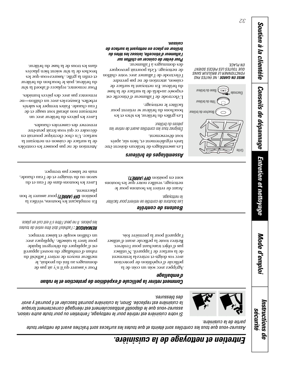 GE PGS968SEMSS Soutien à la clientèle Conseils de dépannage Entretien, Contrôle de Boutons, ’emballage, Cuisson 