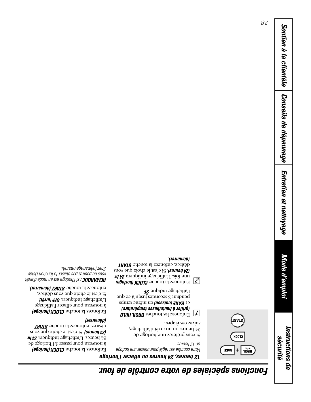 GE PGS968SEMSS Four de contrôle votre de spéciales Fonctions, Démarrer, Température haute/basse à griller, Heures 12 de 