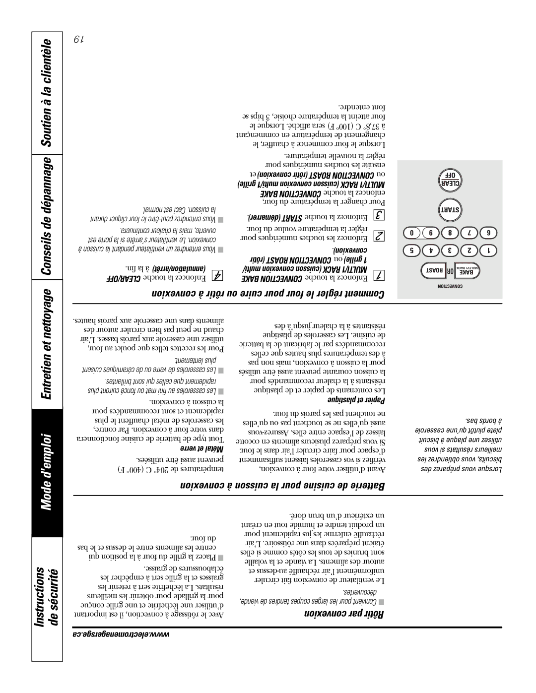 GE PGS968SEMSS owner manual Mode demploi Entretien et nettoyage, Conseils de dépannage Soutien, Convexion par Rôtir 