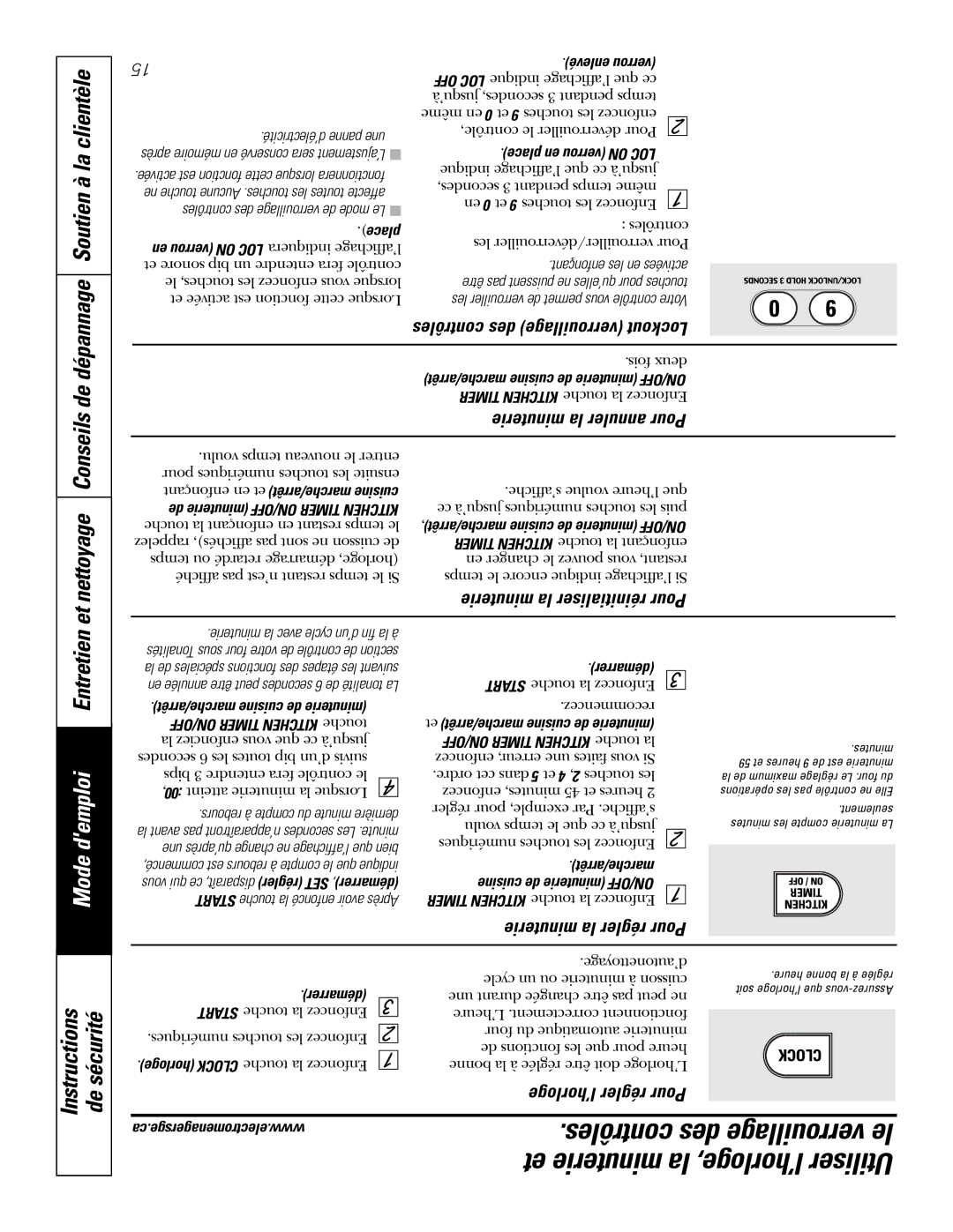 GE PGS968SEMSS owner manual Contrôles des verrouillage le, Et minuterie la l’horloge, Utiliser 