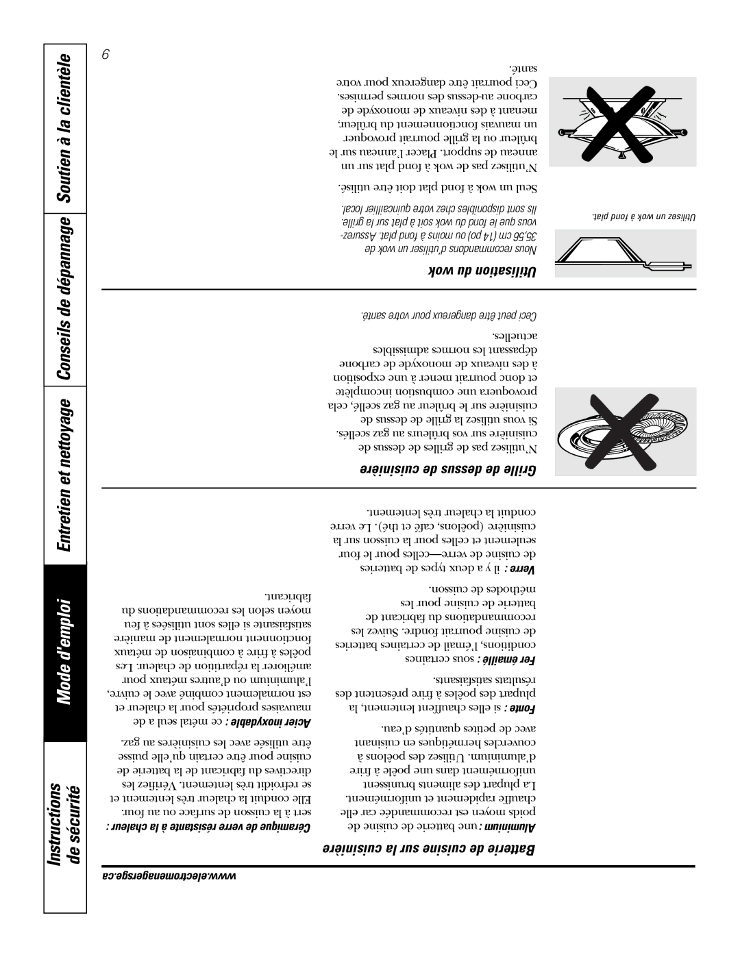 GE PGS968SEMSS owner manual Wok du Utilisation, Cuisinière la sur cuisine de Batterie, Cuisinière de dessus de Grille 